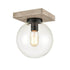 Industrial Glass Globe Ceiling Light with Distressed Wooden Canopy
